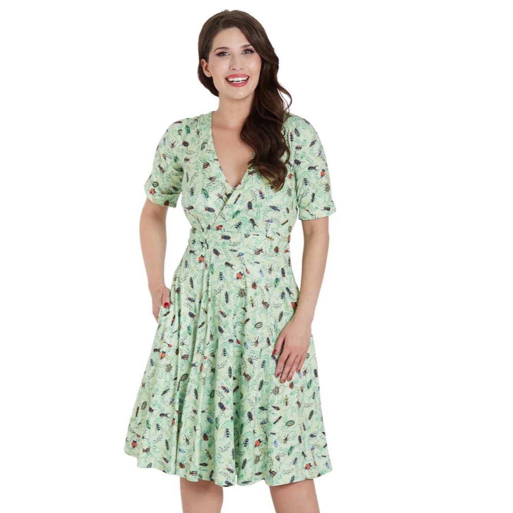 Dolly & Dotty Matilda Green Mint Bug Wrap Dress NWT!